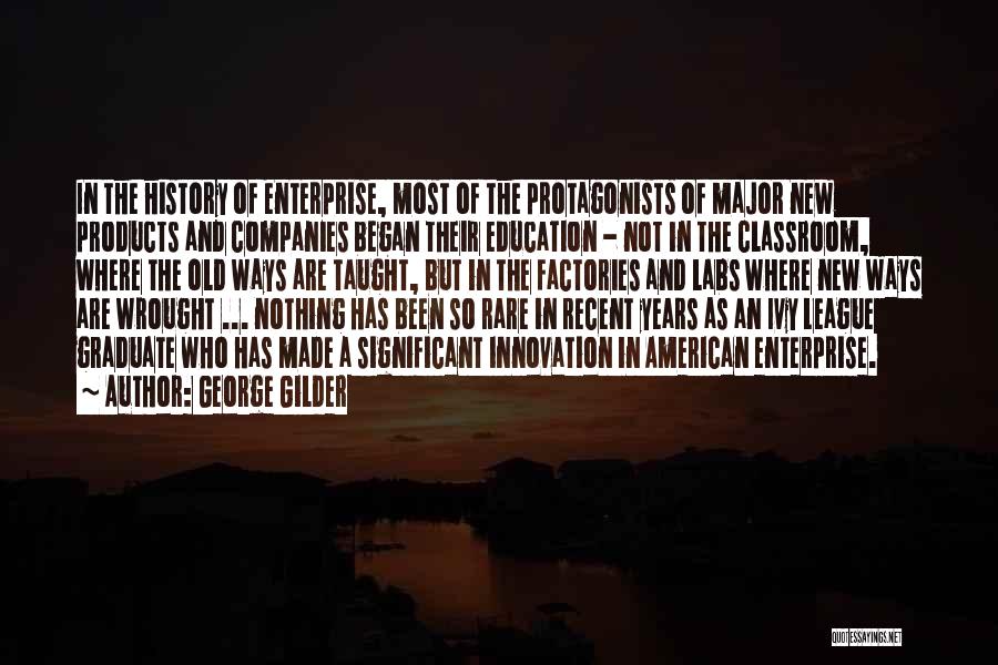 George Gilder Quotes: In The History Of Enterprise, Most Of The Protagonists Of Major New Products And Companies Began Their Education - Not