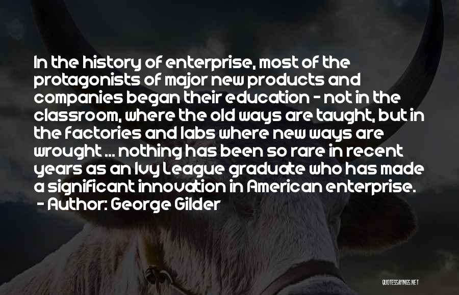 George Gilder Quotes: In The History Of Enterprise, Most Of The Protagonists Of Major New Products And Companies Began Their Education - Not