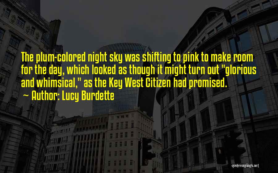 Lucy Burdette Quotes: The Plum-colored Night Sky Was Shifting To Pink To Make Room For The Day, Which Looked As Though It Might