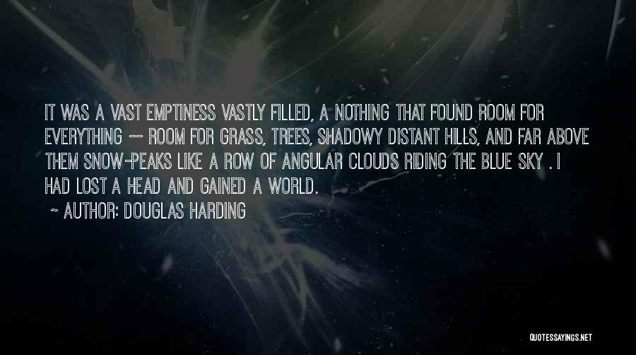 Douglas Harding Quotes: It Was A Vast Emptiness Vastly Filled, A Nothing That Found Room For Everything -- Room For Grass, Trees, Shadowy