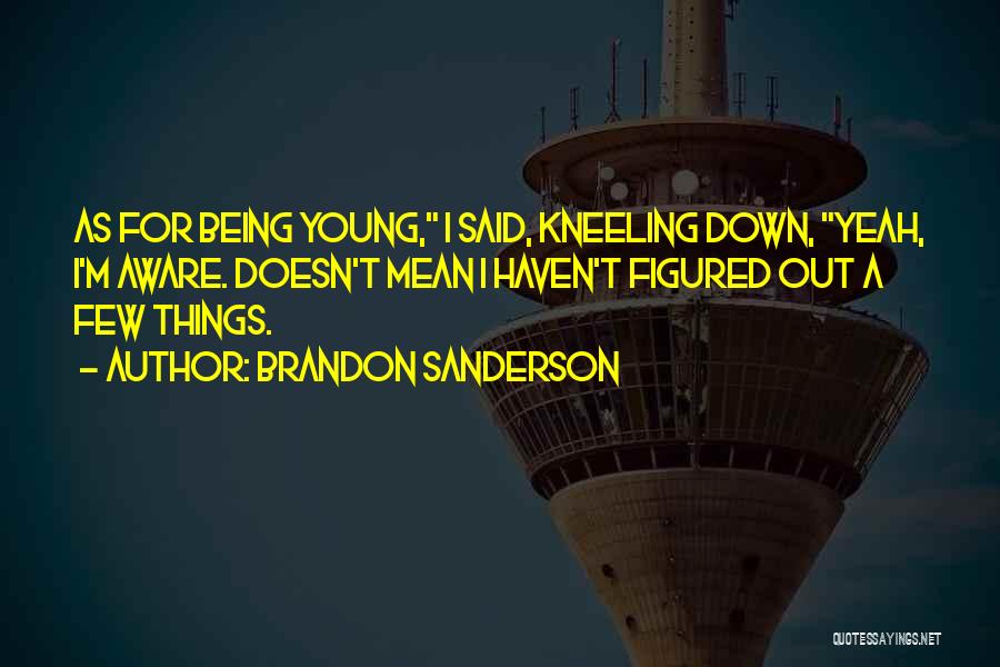 Brandon Sanderson Quotes: As For Being Young, I Said, Kneeling Down, Yeah, I'm Aware. Doesn't Mean I Haven't Figured Out A Few Things.