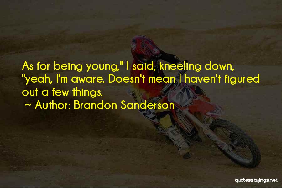 Brandon Sanderson Quotes: As For Being Young, I Said, Kneeling Down, Yeah, I'm Aware. Doesn't Mean I Haven't Figured Out A Few Things.