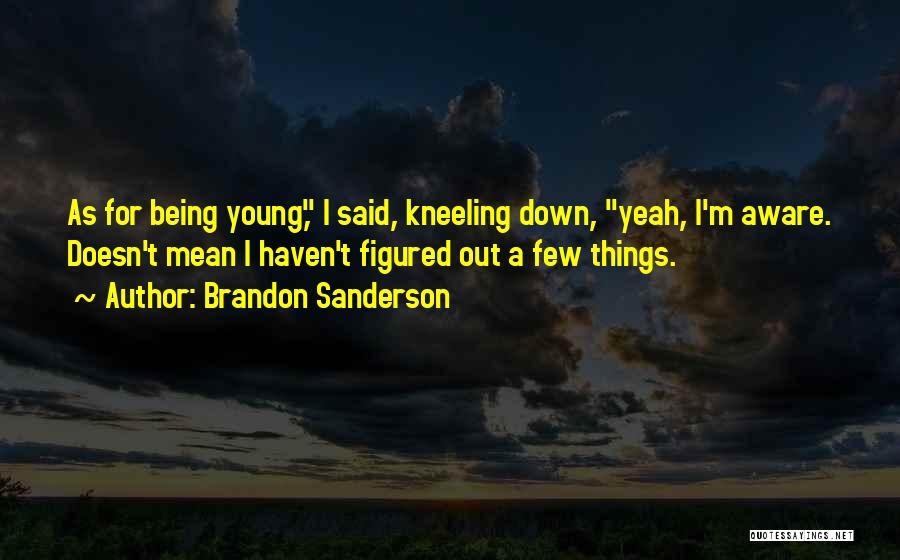 Brandon Sanderson Quotes: As For Being Young, I Said, Kneeling Down, Yeah, I'm Aware. Doesn't Mean I Haven't Figured Out A Few Things.