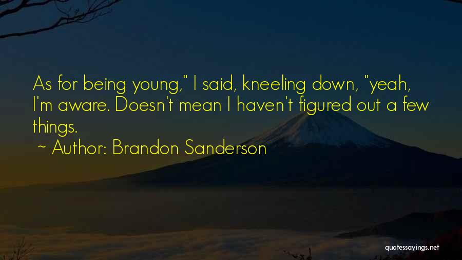 Brandon Sanderson Quotes: As For Being Young, I Said, Kneeling Down, Yeah, I'm Aware. Doesn't Mean I Haven't Figured Out A Few Things.