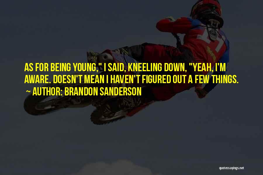 Brandon Sanderson Quotes: As For Being Young, I Said, Kneeling Down, Yeah, I'm Aware. Doesn't Mean I Haven't Figured Out A Few Things.
