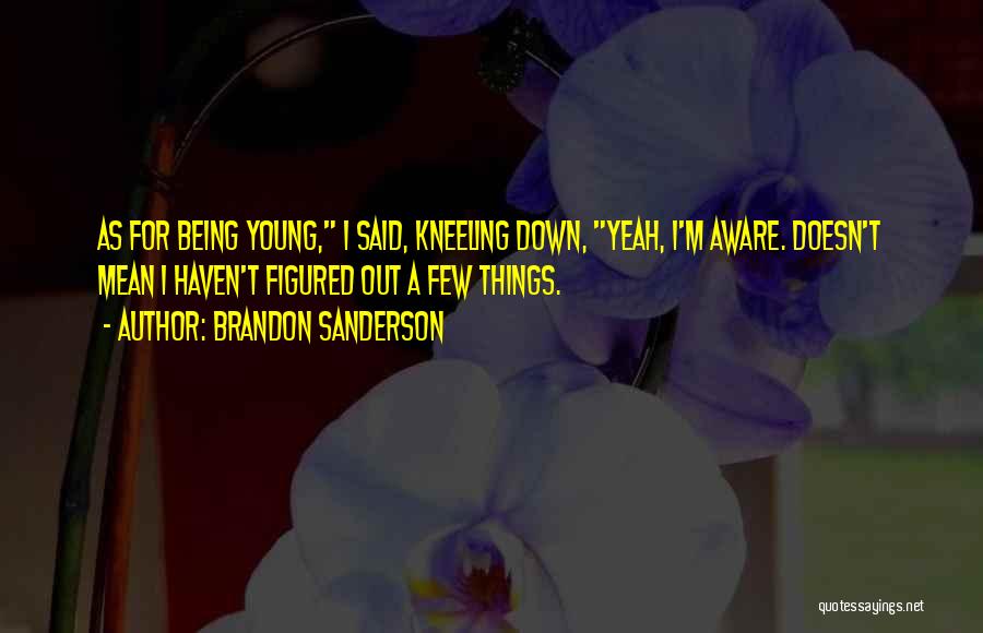 Brandon Sanderson Quotes: As For Being Young, I Said, Kneeling Down, Yeah, I'm Aware. Doesn't Mean I Haven't Figured Out A Few Things.