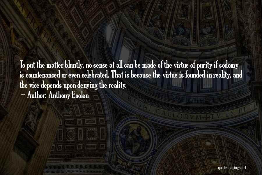 Anthony Esolen Quotes: To Put The Matter Bluntly, No Sense At All Can Be Made Of The Virtue Of Purity If Sodomy Is