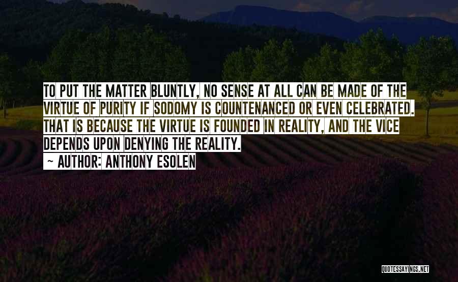 Anthony Esolen Quotes: To Put The Matter Bluntly, No Sense At All Can Be Made Of The Virtue Of Purity If Sodomy Is