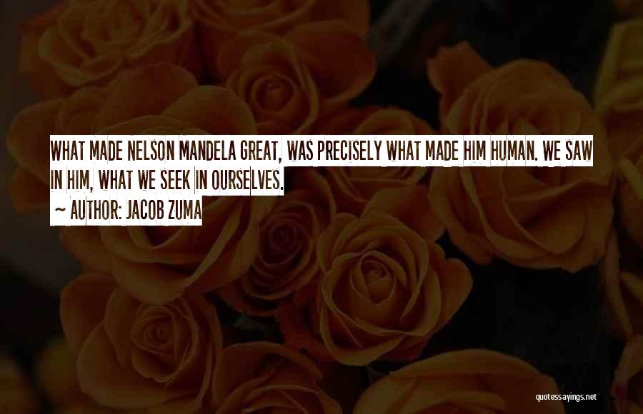 Jacob Zuma Quotes: What Made Nelson Mandela Great, Was Precisely What Made Him Human. We Saw In Him, What We Seek In Ourselves.