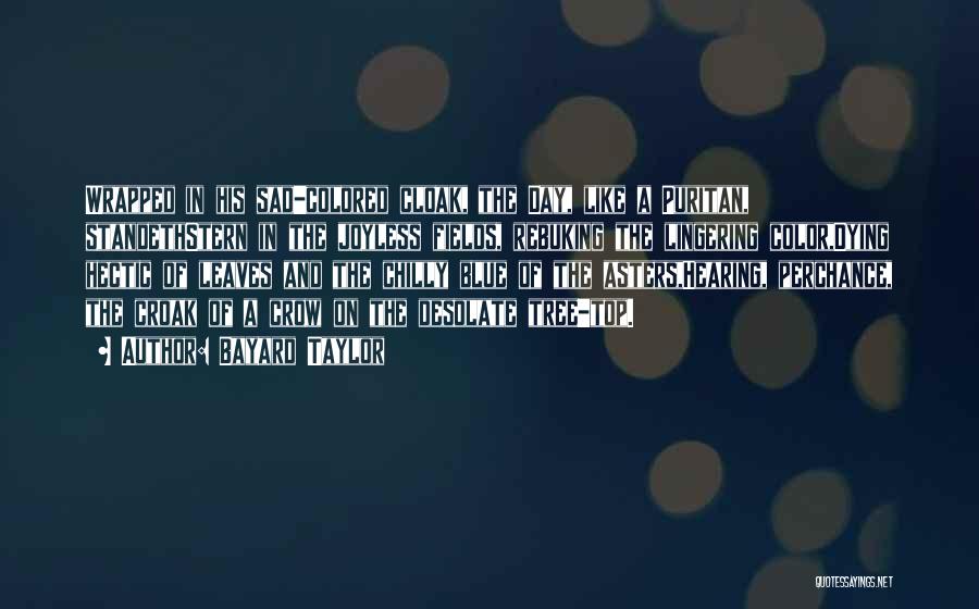 Bayard Taylor Quotes: Wrapped In His Sad-colored Cloak, The Day, Like A Puritan, Standethstern In The Joyless Fields, Rebuking The Lingering Color,dying Hectic