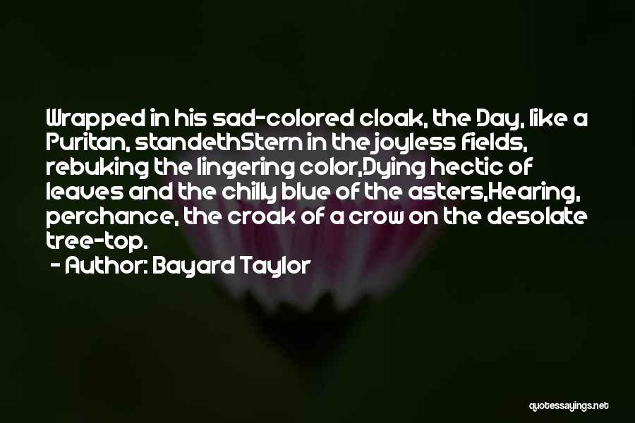 Bayard Taylor Quotes: Wrapped In His Sad-colored Cloak, The Day, Like A Puritan, Standethstern In The Joyless Fields, Rebuking The Lingering Color,dying Hectic