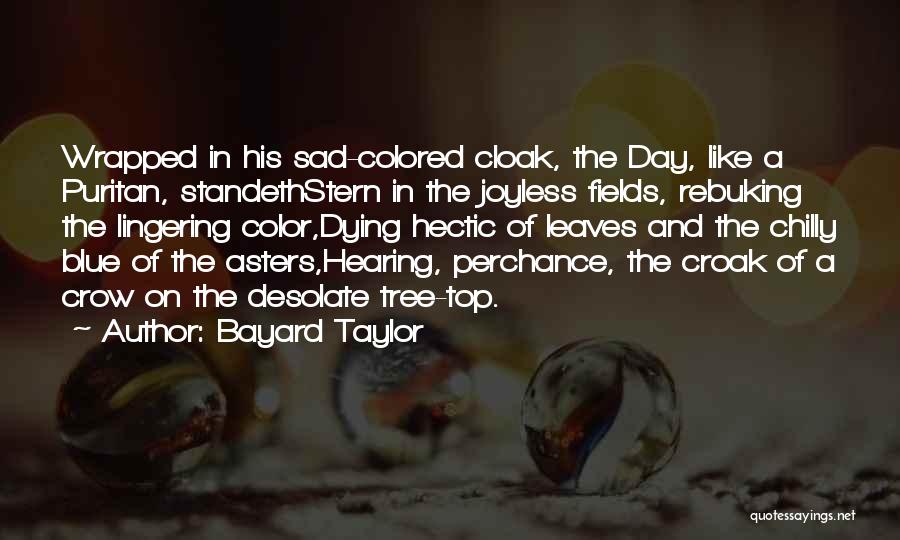 Bayard Taylor Quotes: Wrapped In His Sad-colored Cloak, The Day, Like A Puritan, Standethstern In The Joyless Fields, Rebuking The Lingering Color,dying Hectic