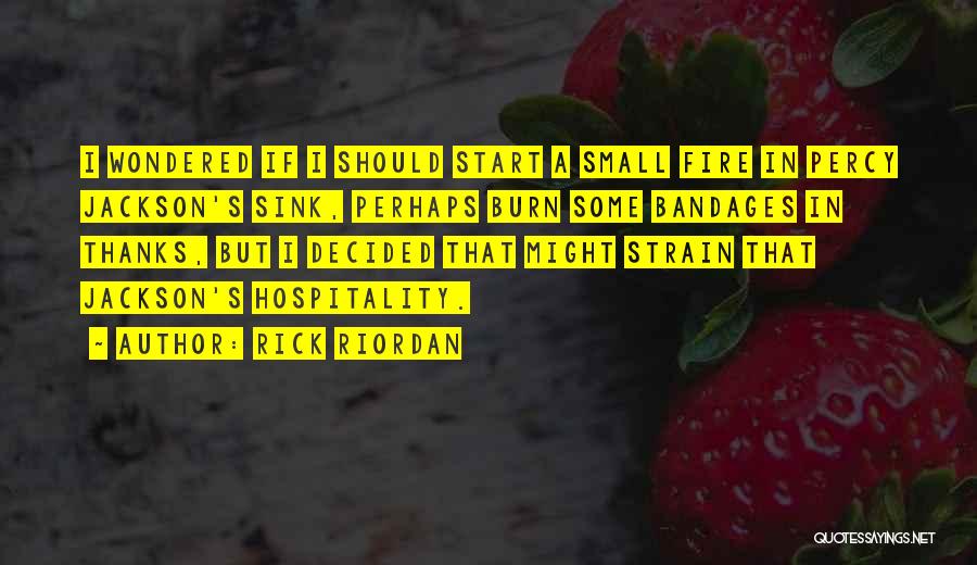 Rick Riordan Quotes: I Wondered If I Should Start A Small Fire In Percy Jackson's Sink, Perhaps Burn Some Bandages In Thanks, But