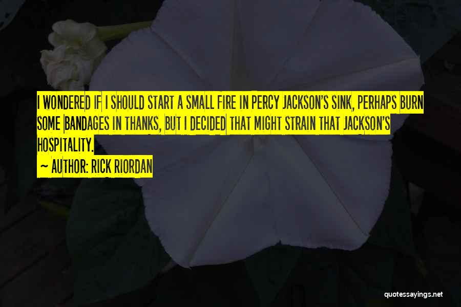 Rick Riordan Quotes: I Wondered If I Should Start A Small Fire In Percy Jackson's Sink, Perhaps Burn Some Bandages In Thanks, But