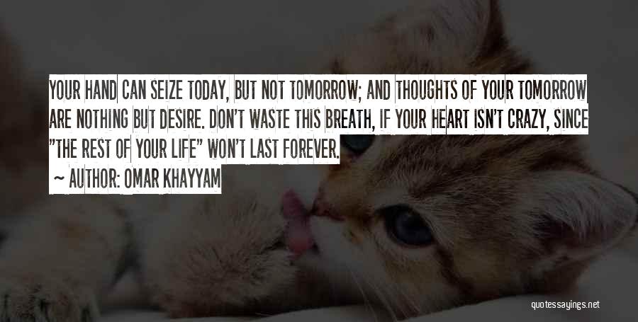 Omar Khayyam Quotes: Your Hand Can Seize Today, But Not Tomorrow; And Thoughts Of Your Tomorrow Are Nothing But Desire. Don't Waste This