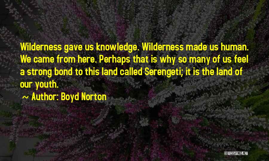 Boyd Norton Quotes: Wilderness Gave Us Knowledge. Wilderness Made Us Human. We Came From Here. Perhaps That Is Why So Many Of Us