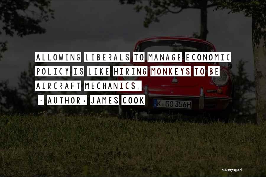 James Cook Quotes: Allowing Liberals To Manage Economic Policy Is Like Hiring Monkeys To Be Aircraft Mechanics.