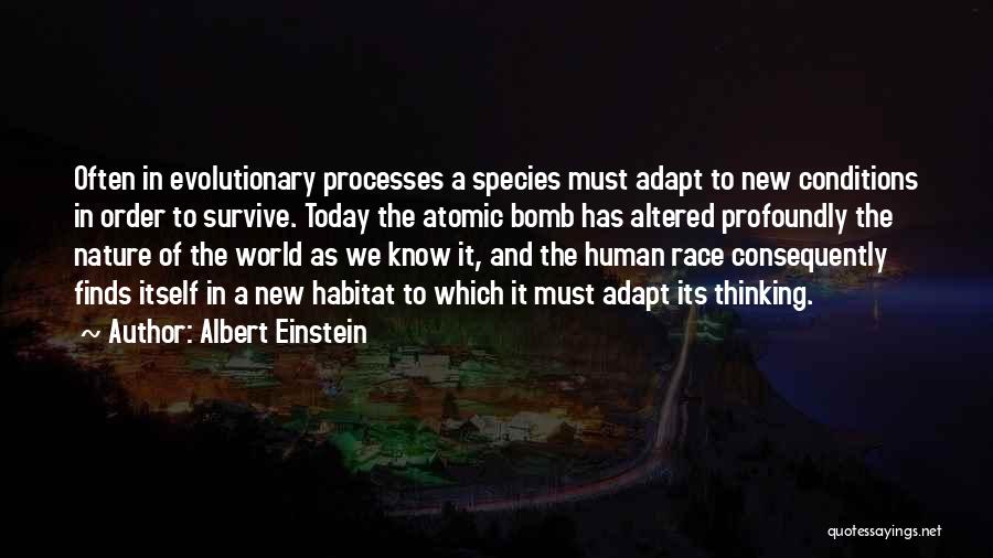 Albert Einstein Quotes: Often In Evolutionary Processes A Species Must Adapt To New Conditions In Order To Survive. Today The Atomic Bomb Has