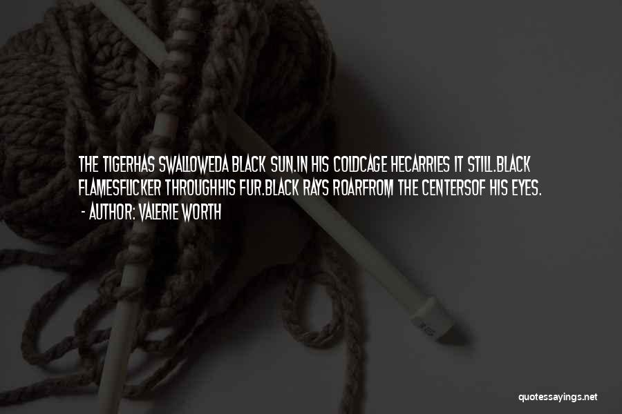 Valerie Worth Quotes: The Tigerhas Swalloweda Black Sun.in His Coldcage Hecarries It Still.black Flamesflicker Throughhis Fur.black Rays Roarfrom The Centersof His Eyes.