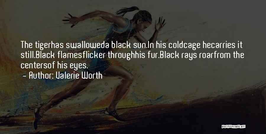 Valerie Worth Quotes: The Tigerhas Swalloweda Black Sun.in His Coldcage Hecarries It Still.black Flamesflicker Throughhis Fur.black Rays Roarfrom The Centersof His Eyes.