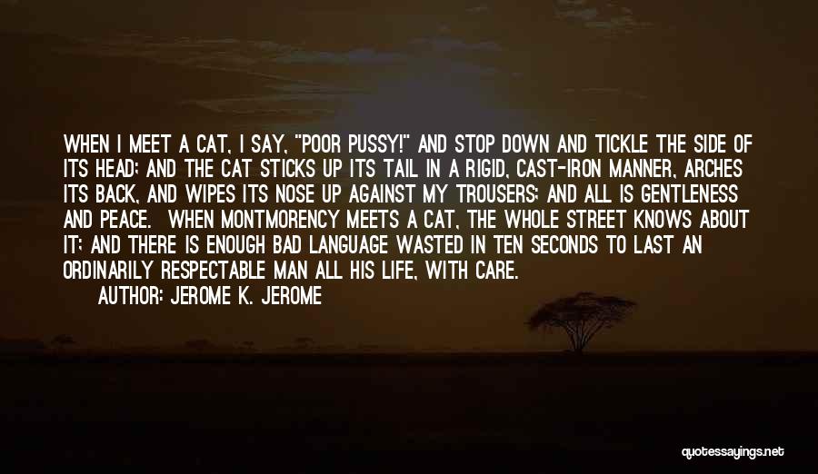 Jerome K. Jerome Quotes: When I Meet A Cat, I Say, Poor Pussy! And Stop Down And Tickle The Side Of Its Head; And