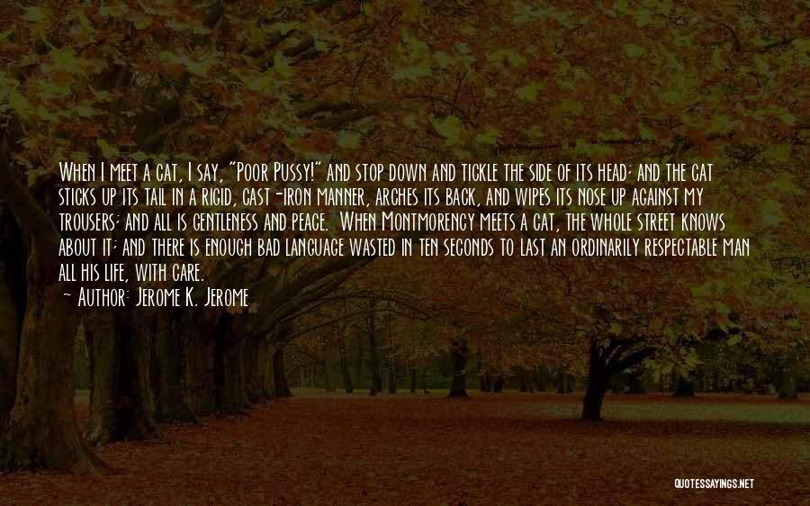 Jerome K. Jerome Quotes: When I Meet A Cat, I Say, Poor Pussy! And Stop Down And Tickle The Side Of Its Head; And