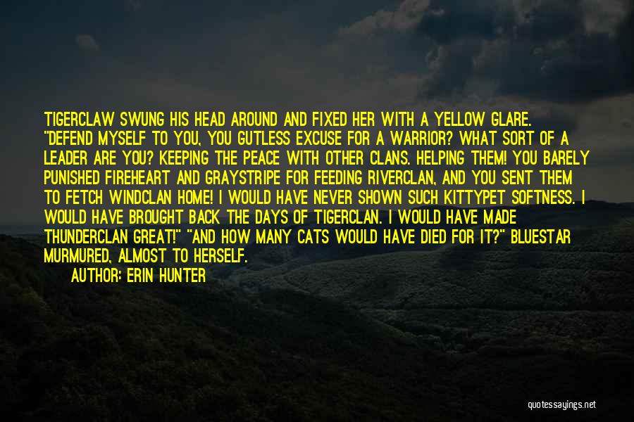 Erin Hunter Quotes: Tigerclaw Swung His Head Around And Fixed Her With A Yellow Glare. Defend Myself To You, You Gutless Excuse For