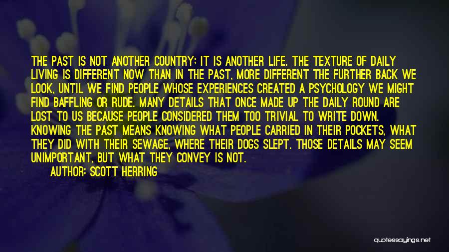 Scott Herring Quotes: The Past Is Not Another Country; It Is Another Life. The Texture Of Daily Living Is Different Now Than In