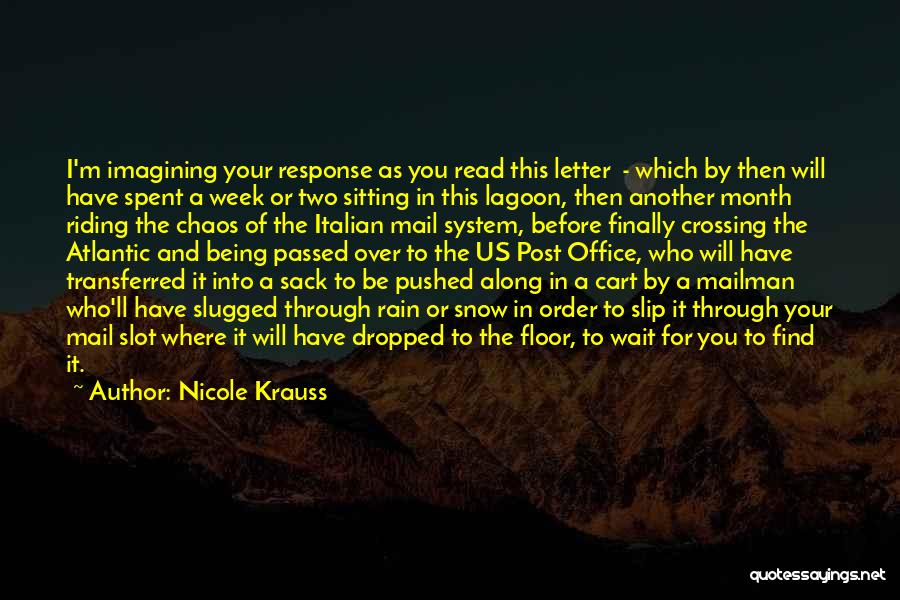 Nicole Krauss Quotes: I'm Imagining Your Response As You Read This Letter - Which By Then Will Have Spent A Week Or Two