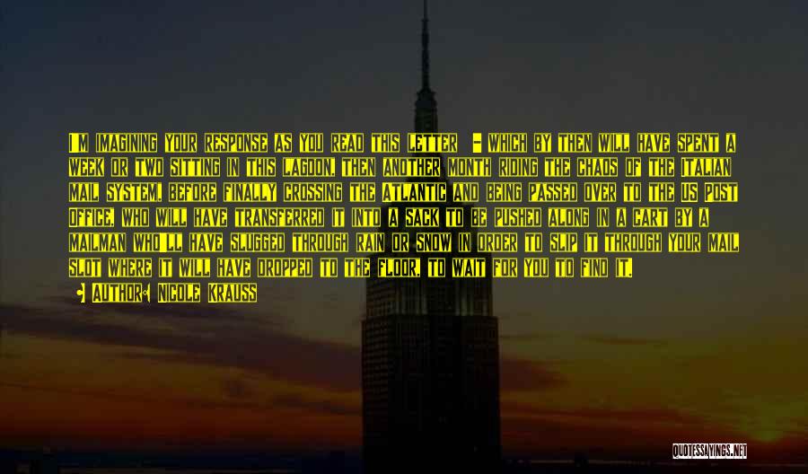 Nicole Krauss Quotes: I'm Imagining Your Response As You Read This Letter - Which By Then Will Have Spent A Week Or Two