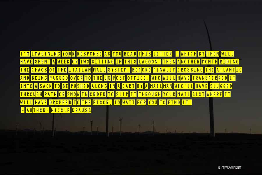 Nicole Krauss Quotes: I'm Imagining Your Response As You Read This Letter - Which By Then Will Have Spent A Week Or Two