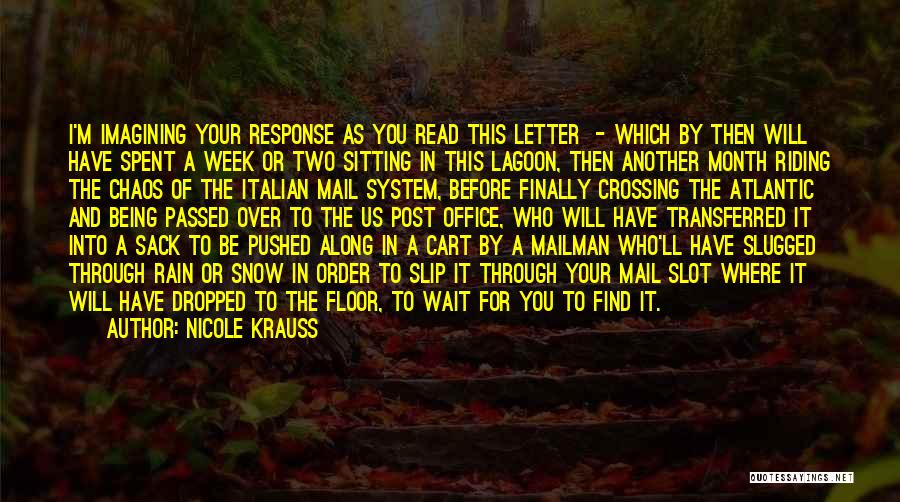 Nicole Krauss Quotes: I'm Imagining Your Response As You Read This Letter - Which By Then Will Have Spent A Week Or Two