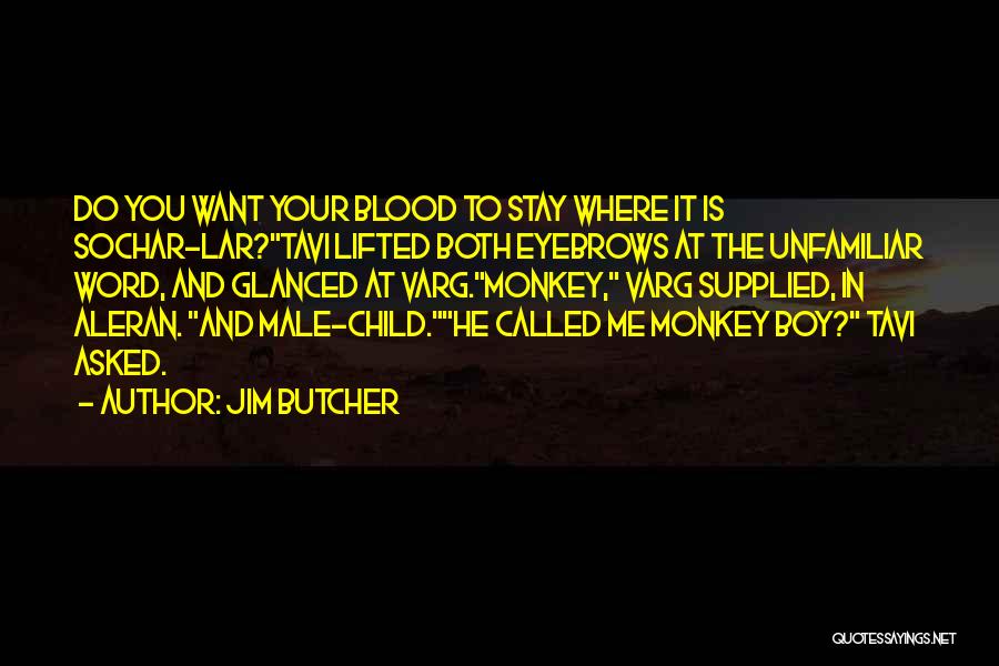 Jim Butcher Quotes: Do You Want Your Blood To Stay Where It Is Sochar-lar?tavi Lifted Both Eyebrows At The Unfamiliar Word, And Glanced