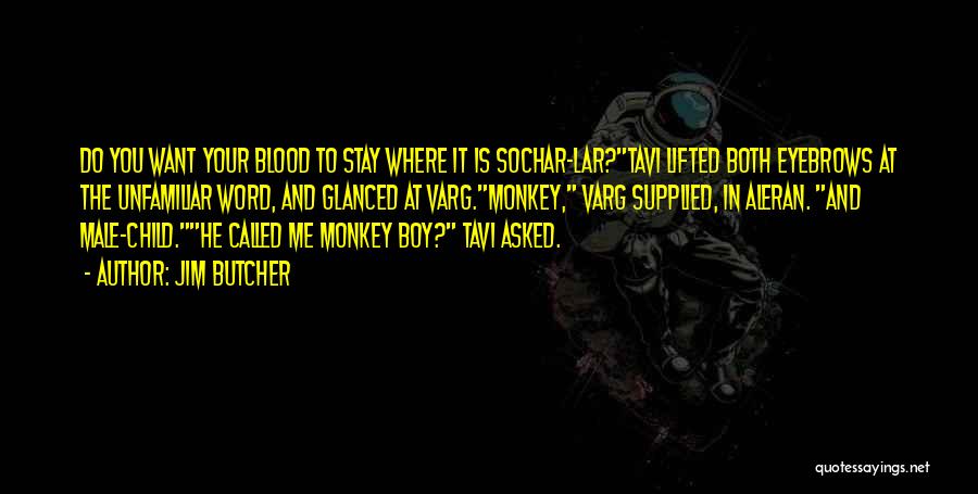 Jim Butcher Quotes: Do You Want Your Blood To Stay Where It Is Sochar-lar?tavi Lifted Both Eyebrows At The Unfamiliar Word, And Glanced