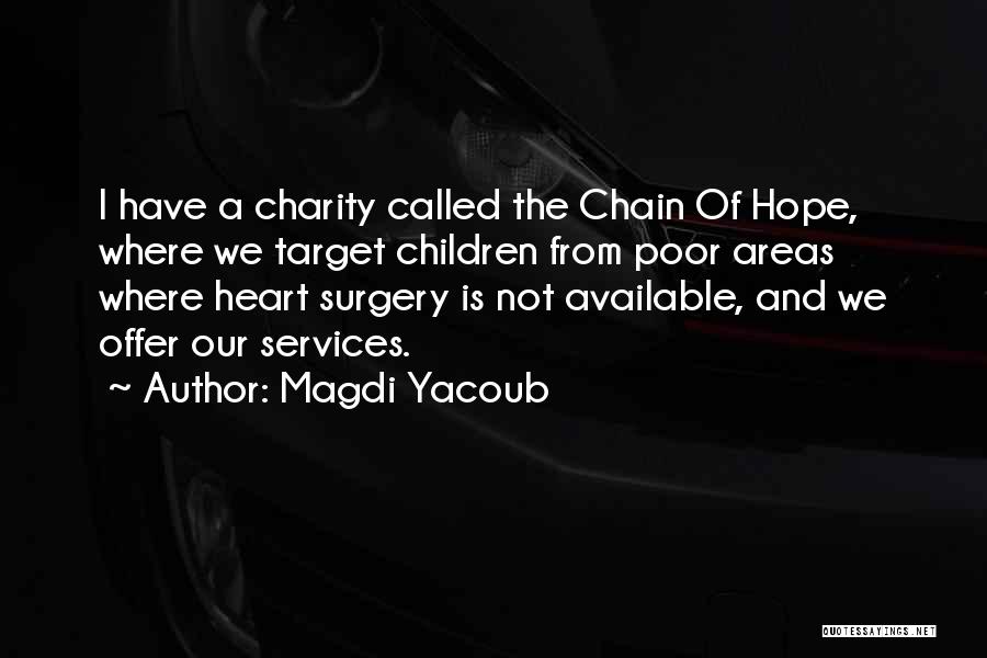 Magdi Yacoub Quotes: I Have A Charity Called The Chain Of Hope, Where We Target Children From Poor Areas Where Heart Surgery Is