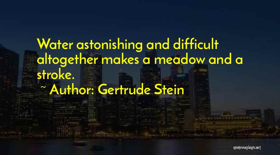 Gertrude Stein Quotes: Water Astonishing And Difficult Altogether Makes A Meadow And A Stroke.