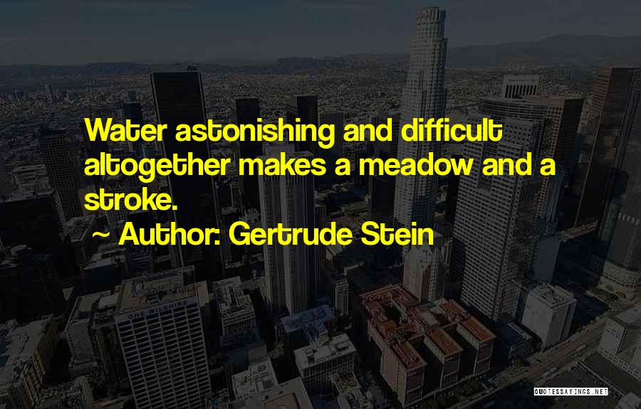 Gertrude Stein Quotes: Water Astonishing And Difficult Altogether Makes A Meadow And A Stroke.