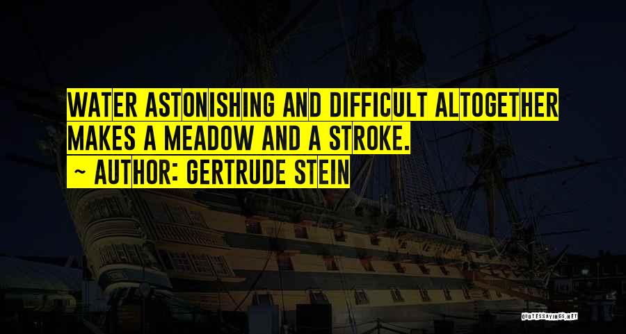 Gertrude Stein Quotes: Water Astonishing And Difficult Altogether Makes A Meadow And A Stroke.