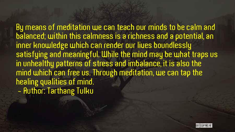 Tarthang Tulku Quotes: By Means Of Meditation We Can Teach Our Minds To Be Calm And Balanced; Within This Calmness Is A Richness