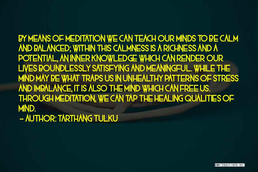 Tarthang Tulku Quotes: By Means Of Meditation We Can Teach Our Minds To Be Calm And Balanced; Within This Calmness Is A Richness