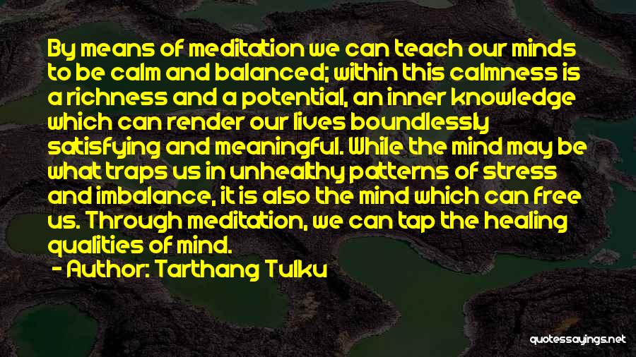 Tarthang Tulku Quotes: By Means Of Meditation We Can Teach Our Minds To Be Calm And Balanced; Within This Calmness Is A Richness