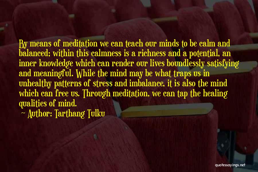 Tarthang Tulku Quotes: By Means Of Meditation We Can Teach Our Minds To Be Calm And Balanced; Within This Calmness Is A Richness