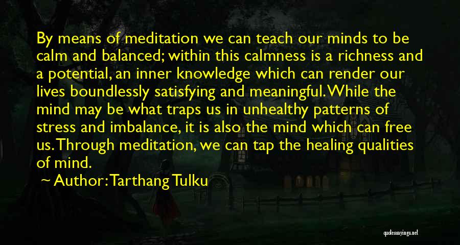 Tarthang Tulku Quotes: By Means Of Meditation We Can Teach Our Minds To Be Calm And Balanced; Within This Calmness Is A Richness