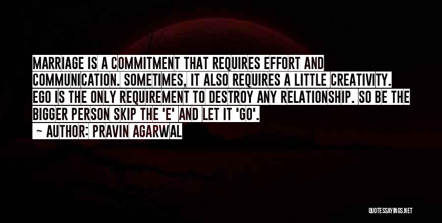 Pravin Agarwal Quotes: Marriage Is A Commitment That Requires Effort And Communication. Sometimes, It Also Requires A Little Creativity. Ego Is The Only