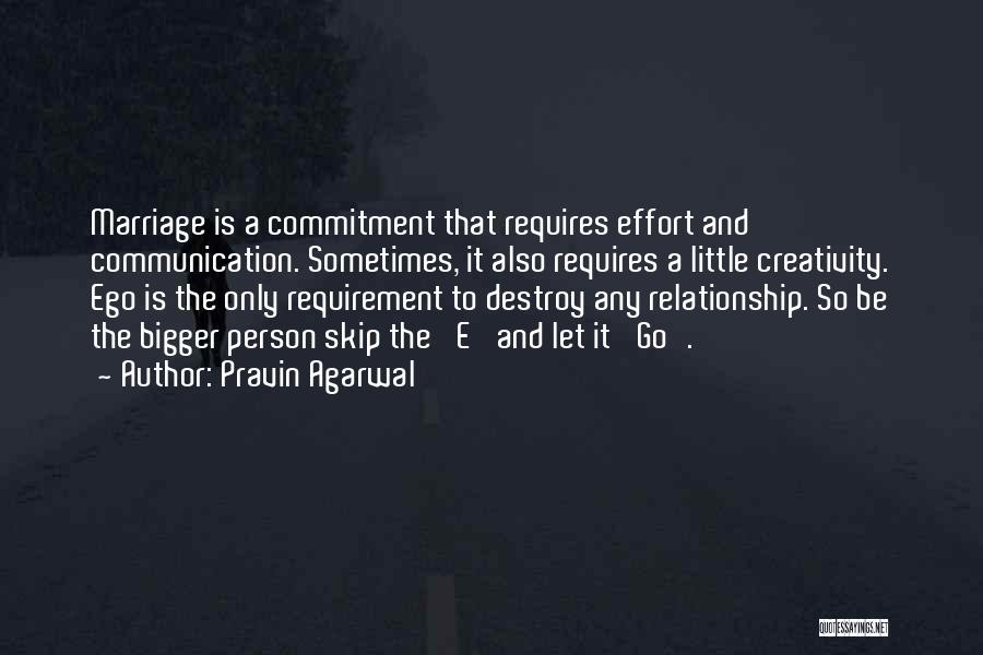 Pravin Agarwal Quotes: Marriage Is A Commitment That Requires Effort And Communication. Sometimes, It Also Requires A Little Creativity. Ego Is The Only