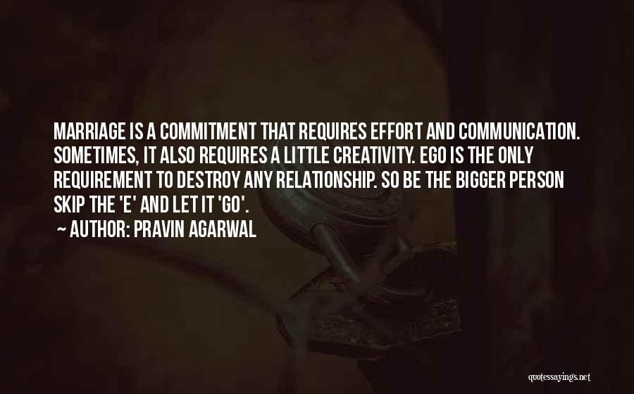 Pravin Agarwal Quotes: Marriage Is A Commitment That Requires Effort And Communication. Sometimes, It Also Requires A Little Creativity. Ego Is The Only