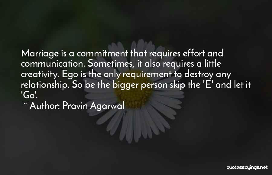 Pravin Agarwal Quotes: Marriage Is A Commitment That Requires Effort And Communication. Sometimes, It Also Requires A Little Creativity. Ego Is The Only