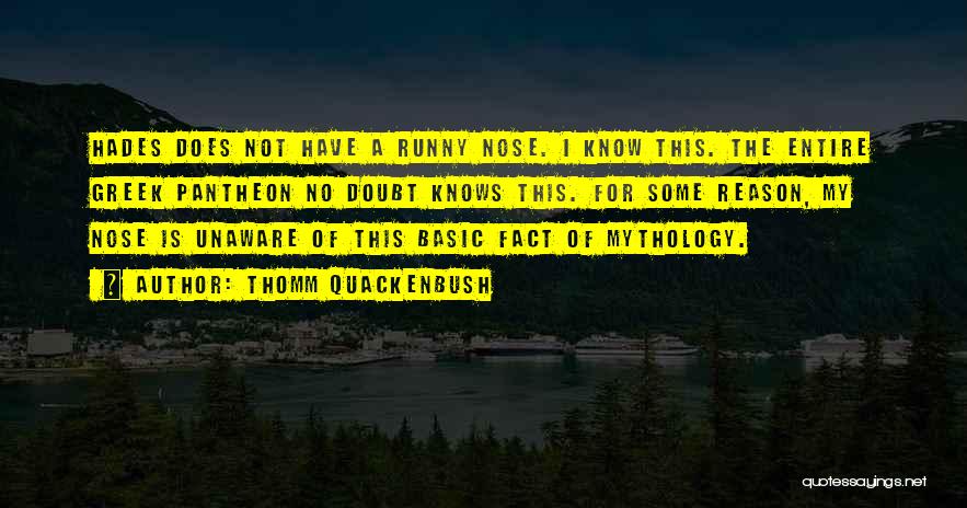 Thomm Quackenbush Quotes: Hades Does Not Have A Runny Nose. I Know This. The Entire Greek Pantheon No Doubt Knows This. For Some
