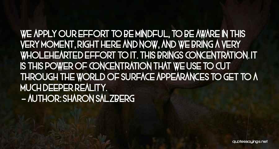 Sharon Salzberg Quotes: We Apply Our Effort To Be Mindful, To Be Aware In This Very Moment, Right Here And Now, And We