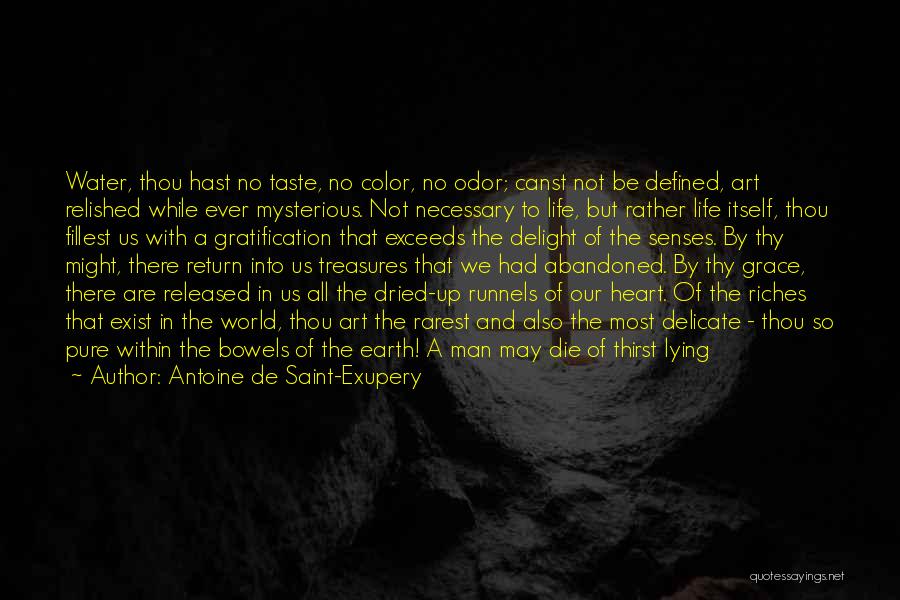 Antoine De Saint-Exupery Quotes: Water, Thou Hast No Taste, No Color, No Odor; Canst Not Be Defined, Art Relished While Ever Mysterious. Not Necessary